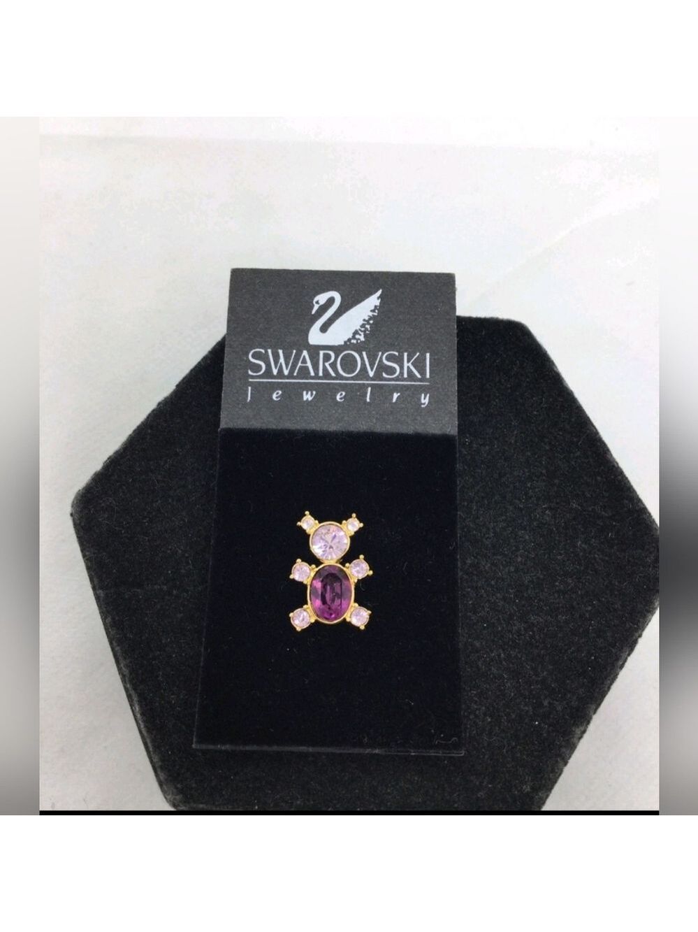 Swarovski Pink & Purple Crystal Bear Pin NWT New On Card